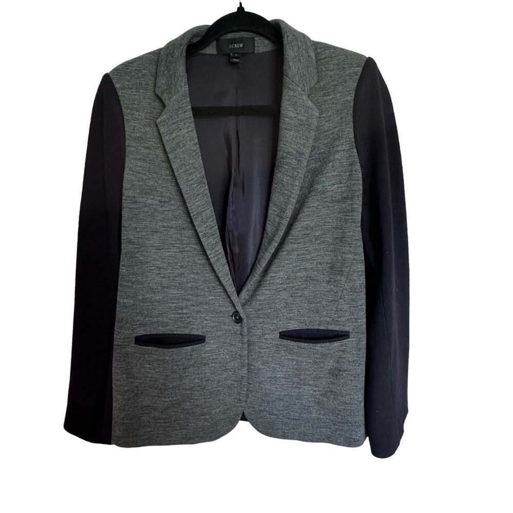 J Crew Black and Gray Cotton/Wool Contrast Blazer Size 8